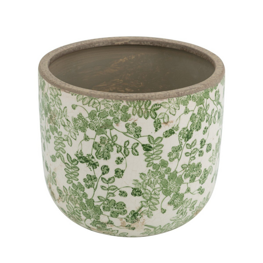 Ceramic Flower Planter large - Green/White