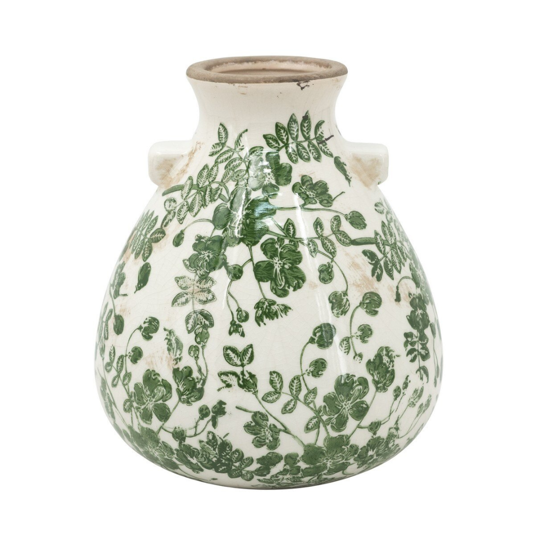 Ceramic Flower Vase - Green/White