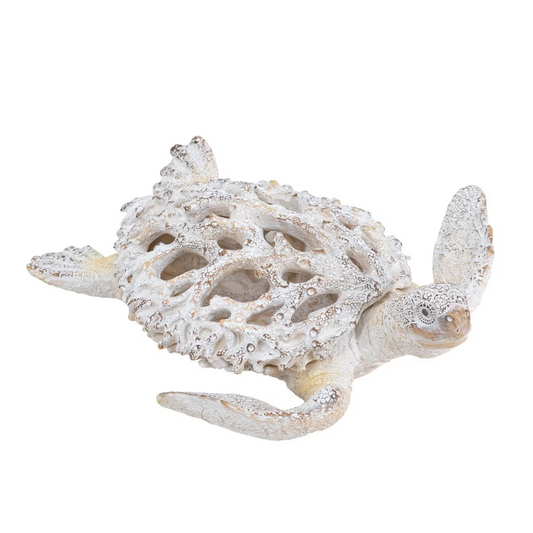 Coral Look Reef Sea Turtle Figurine - white