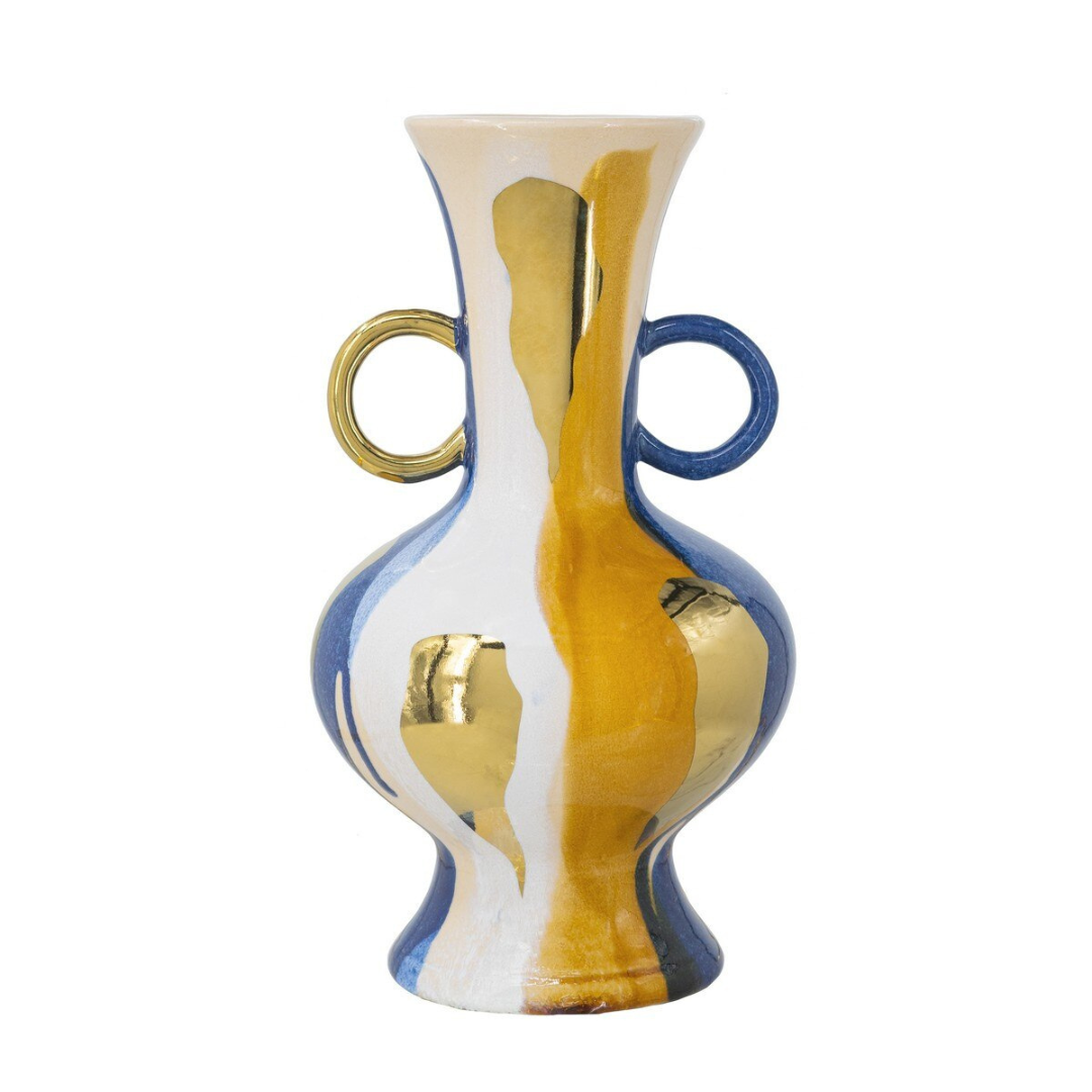 Ceramic Vase with 2 handles - multi coloured