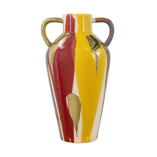 Ceramic Vase with 2 Handles small - multi coloured