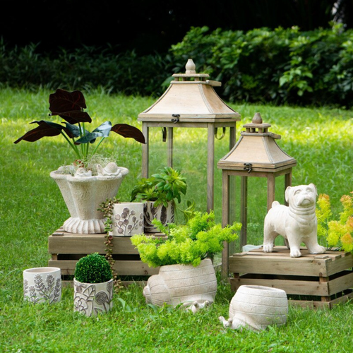 Botanical Sketch Cement Pot Set of 4