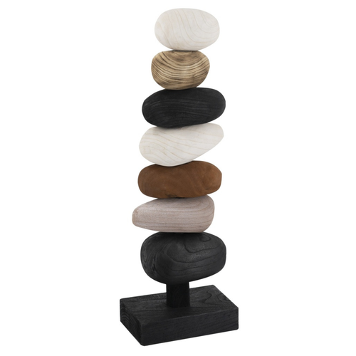 Stacking rock table accent sculpture in paulownia wood with natural grain finish, 800mm tall