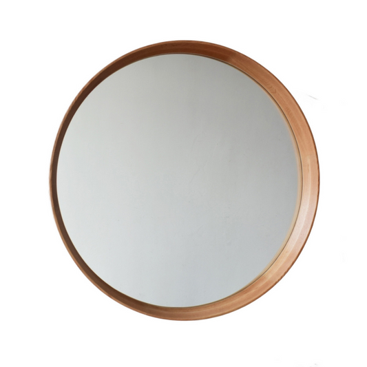 Round Framed Wall Hanging Mirror - Natural Oak