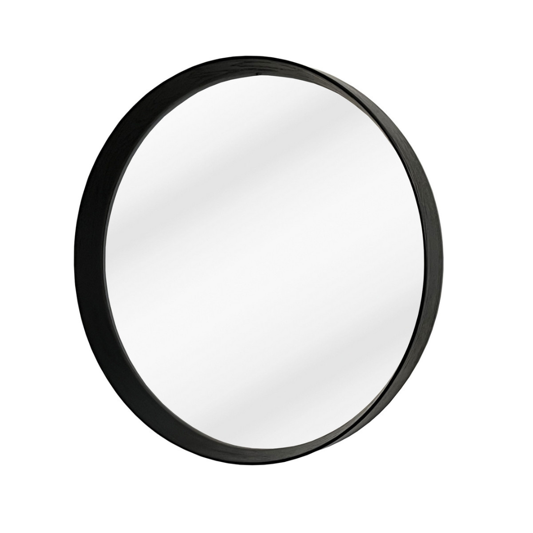 Round Framed Wall Hanging Mirror - Black Oak