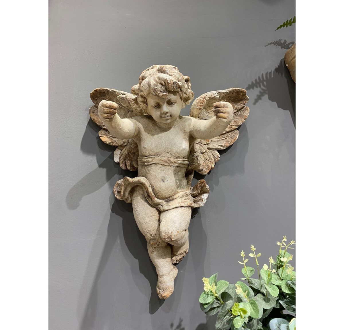 Vintage Cupid Wall Hanging - Antique Marble
