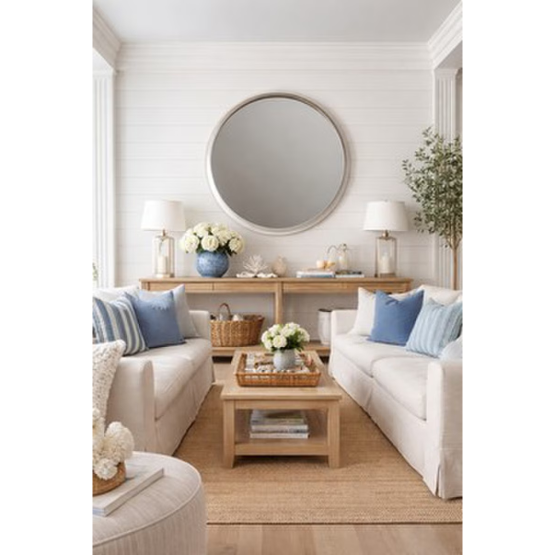 Round Wall Hanging Mirror - cream