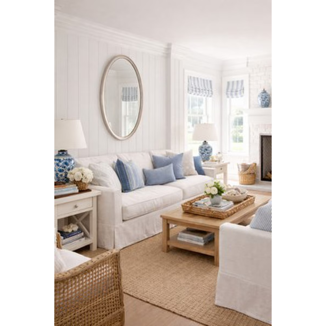 Oval Wall Hanging Mirror - cream