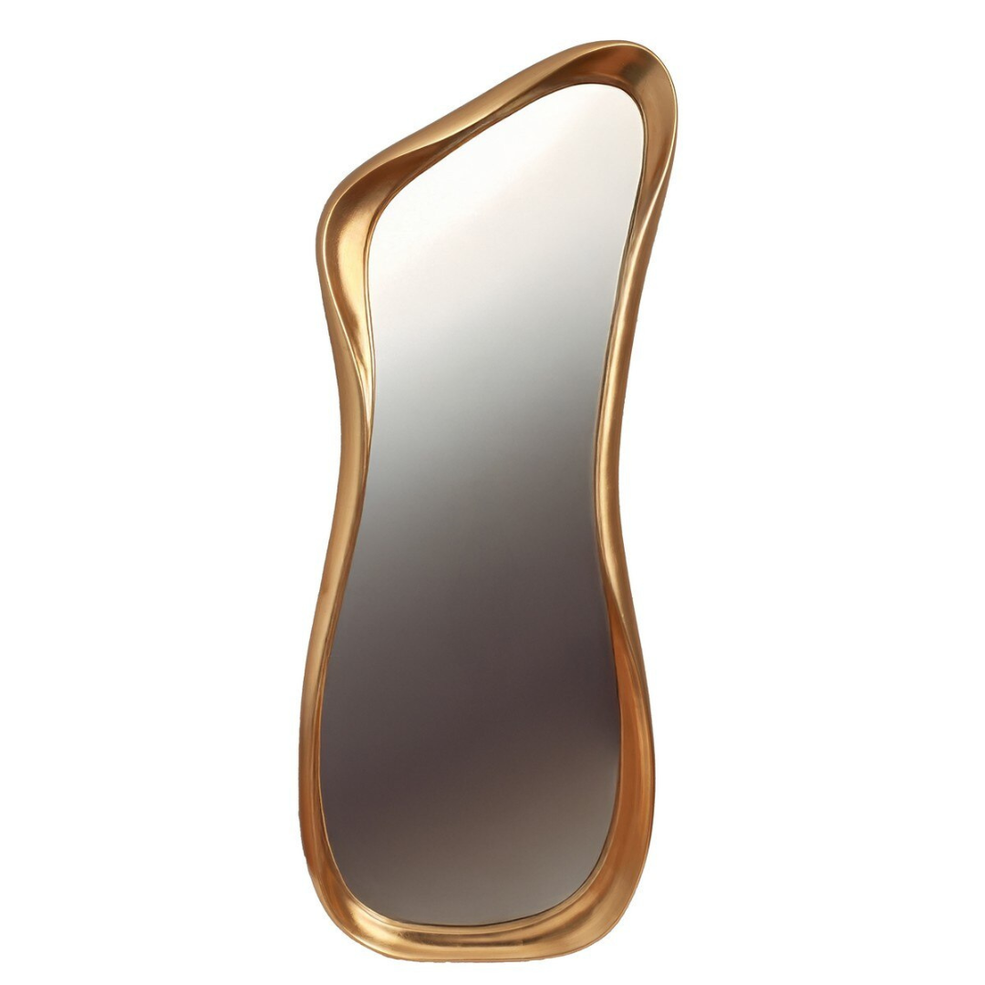 Gold abstract asymmetric mirror with curved polyurethane frame, 172cm tall — Mish Lifestyle NZ