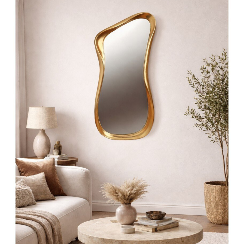 Aura Asymmetric Wall Hanging Mirror - gold