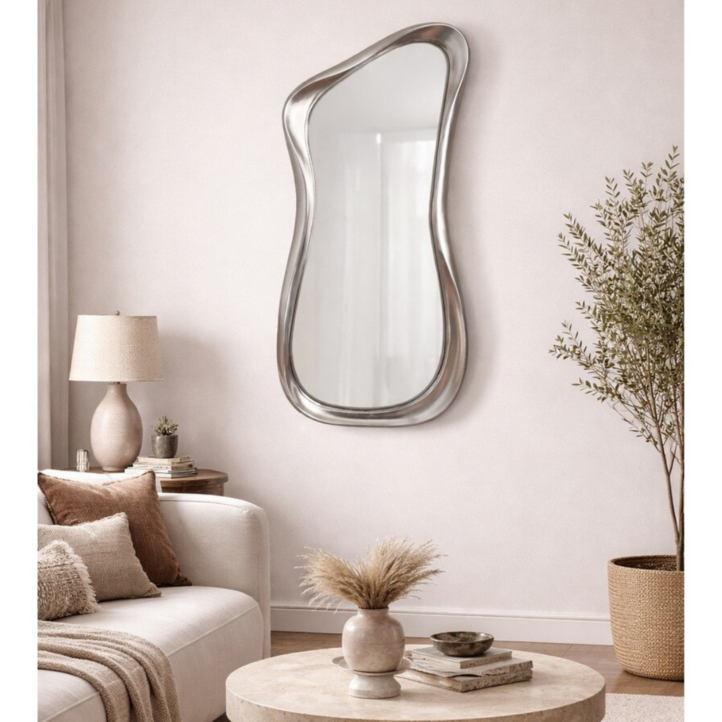 Luna Asymmetric Wall Hanging Mirror - silver