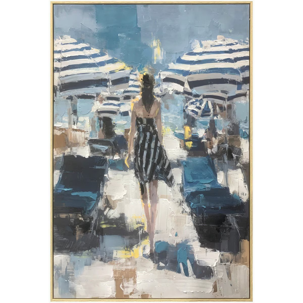 Coastal Figurative Hand-Painted Canvas Wall Art | Framed Beach Scene Original Artwork | Hamptons Home Décor. Mish Lifestyle