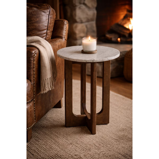 Marble Top Side Table - walnut/marble