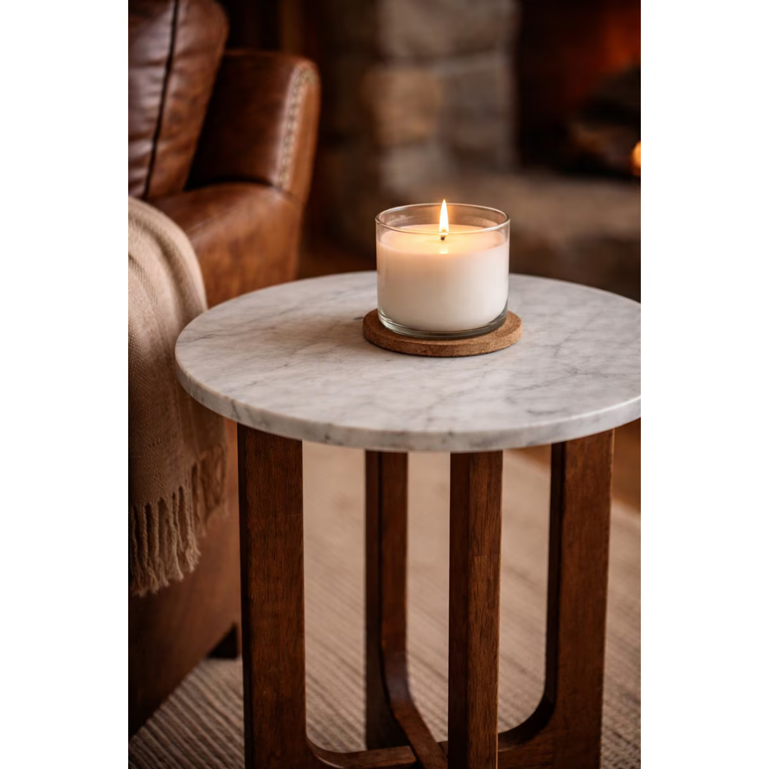 Marble Top Side Table - walnut/marble
