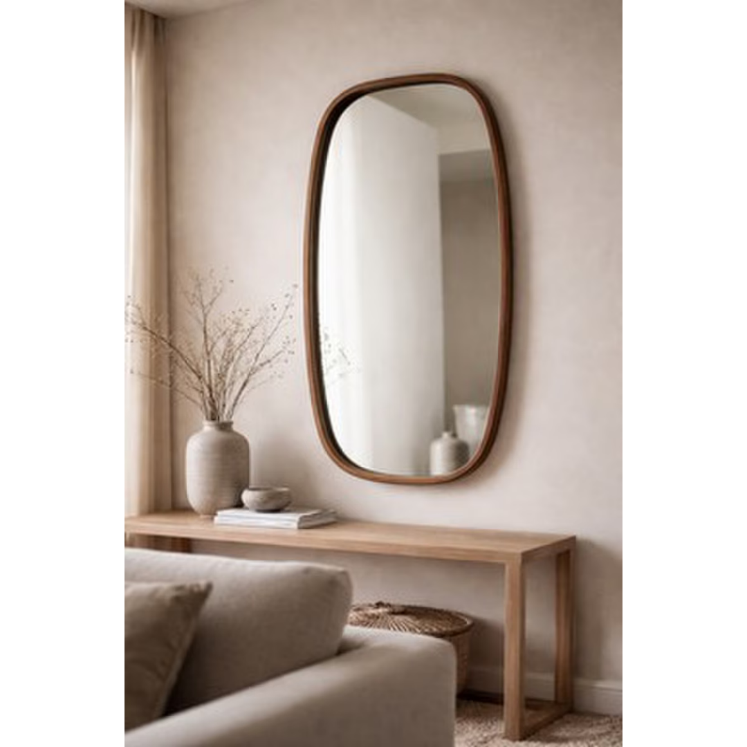 Oval Wall Hanging Mirror - walnut