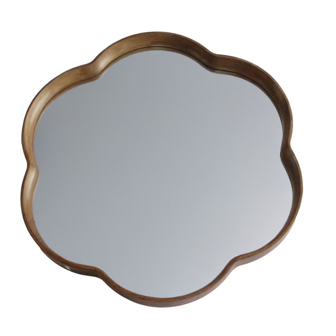 Round Squiggle Wall Hanging Mirror - walnut