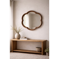 Round Squiggle Wall Hanging Mirror - walnut