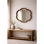 Round Squiggle Wall Hanging Mirror - walnut