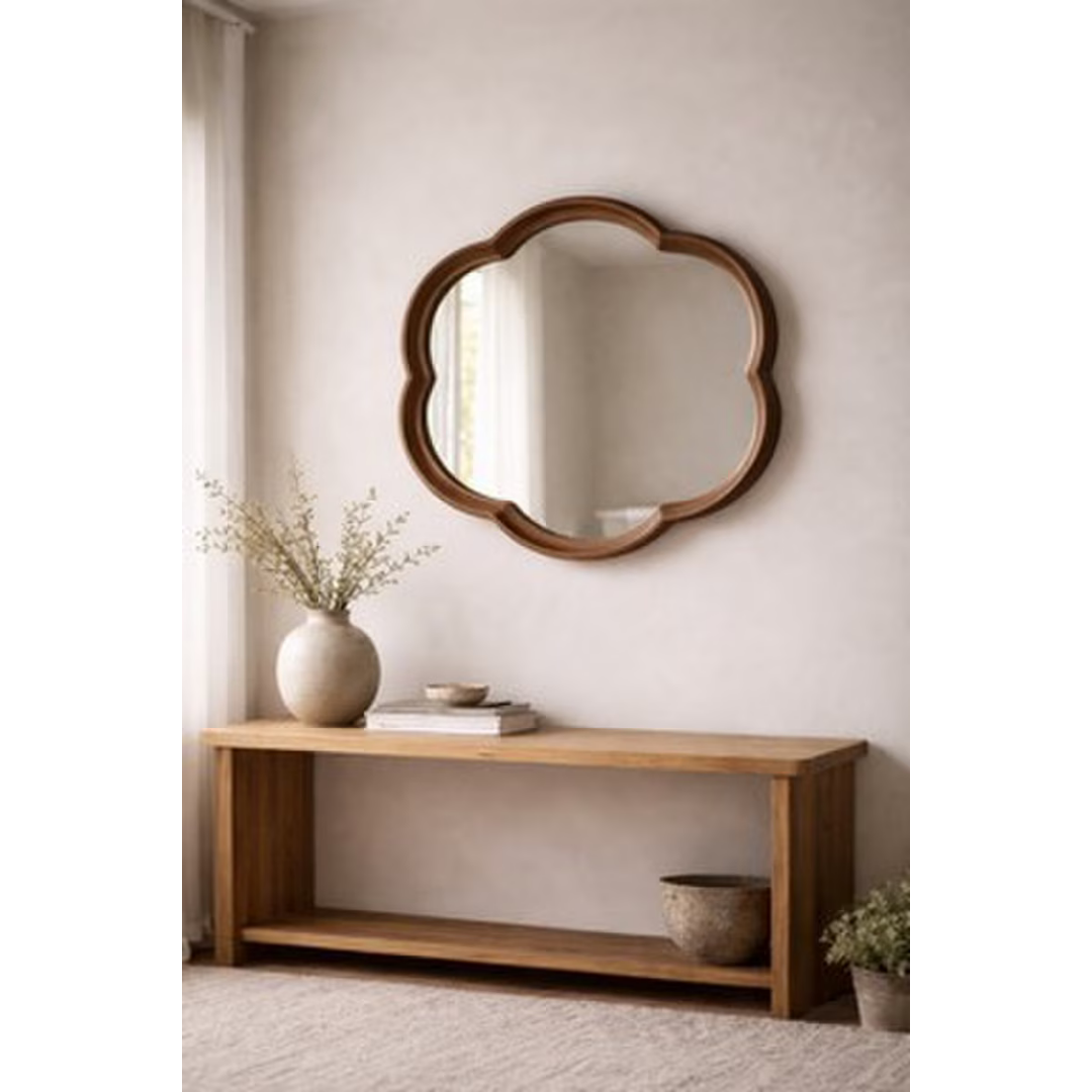 Round Squiggle Wall Hanging Mirror - walnut