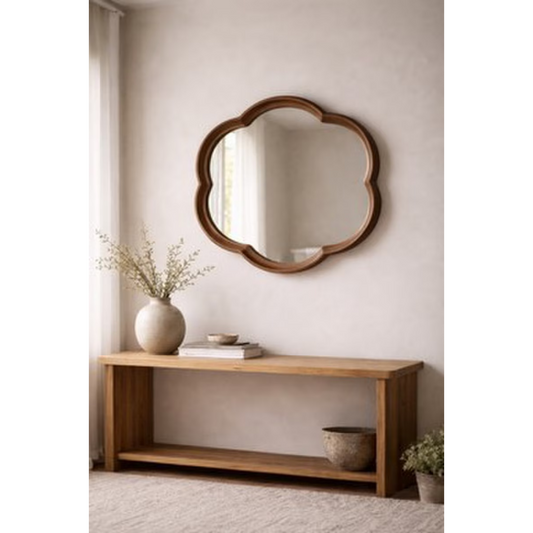 Round Squiggle Wall Hanging Mirror - walnut