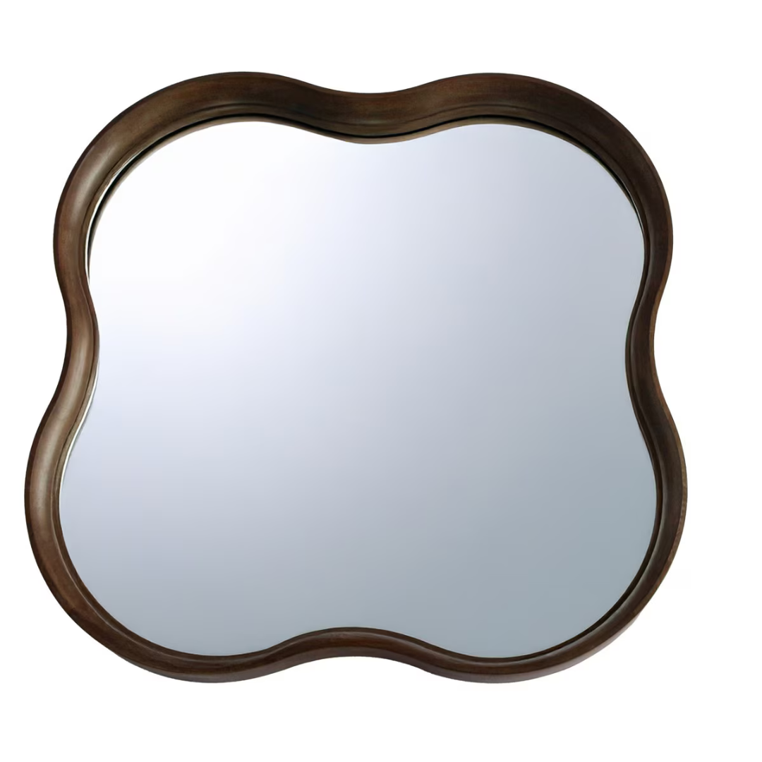 Square Squiggle Wall Hanging Mirror - walnut