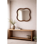 Square Squiggle Wall Hanging Mirror - walnut