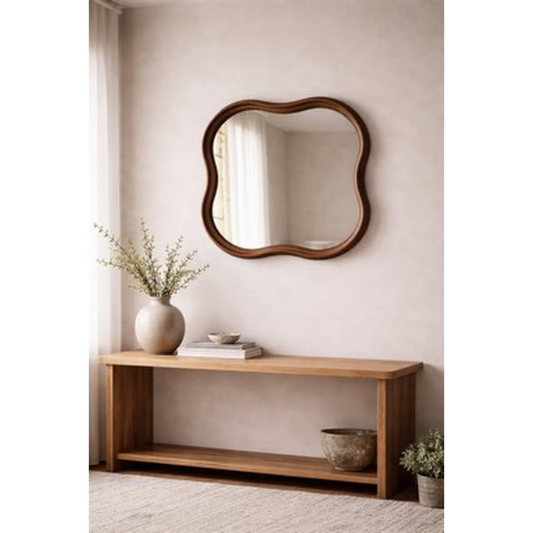 Square Squiggle Wall Hanging Mirror - walnut