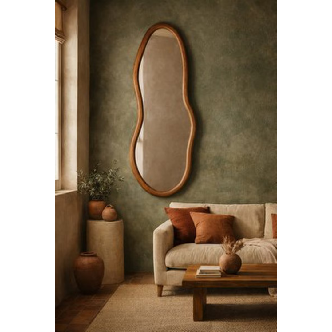 Squiggle Wall Hanging Mirror - walnut II