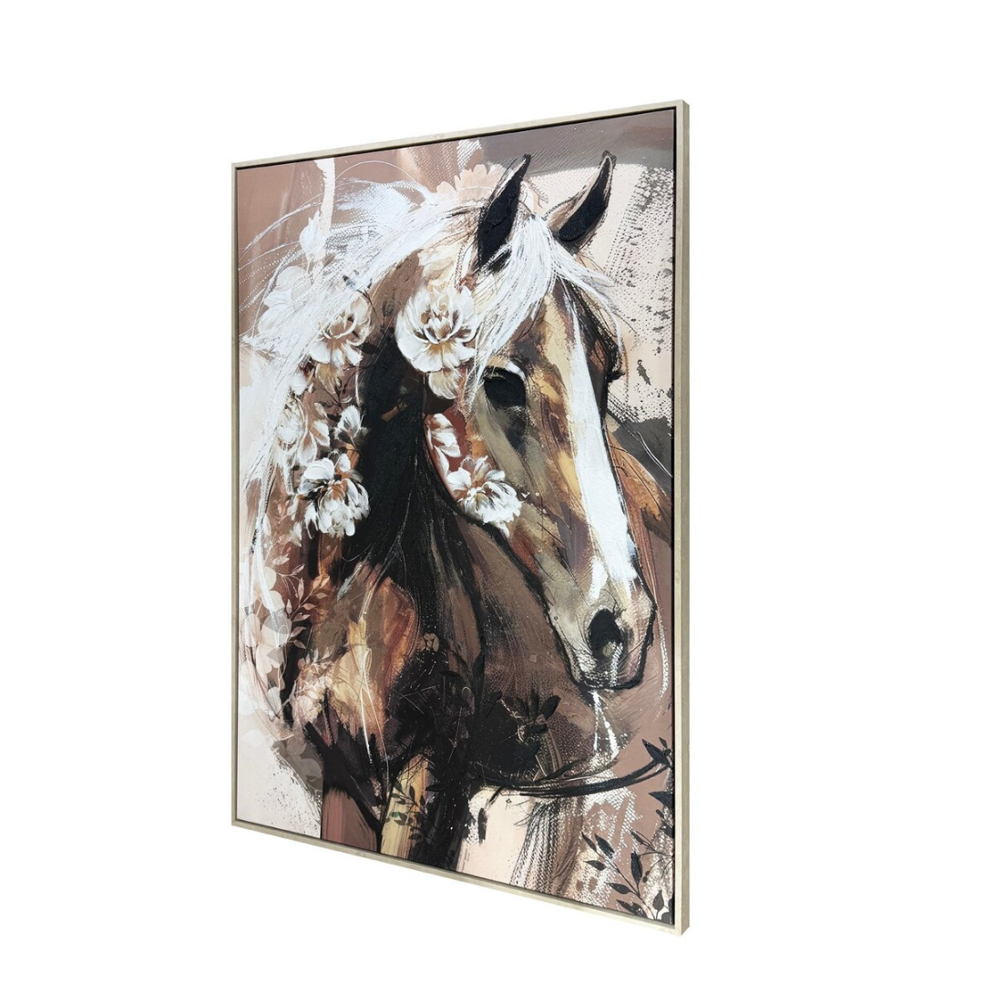 Brown Horse Hand-painted Framed Canvas Art