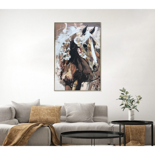 Brown Horse Hand-painted Framed Canvas Art