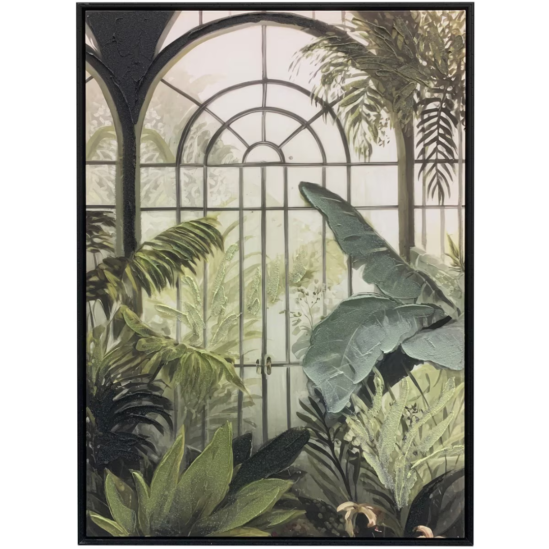 Green Window Hand-painted Framed Canvas Art
