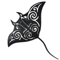 Māori tribal stingray laser-cut black metal wall art with koru spiral patterns — New Zealand Pacific wall sculpture for home décor