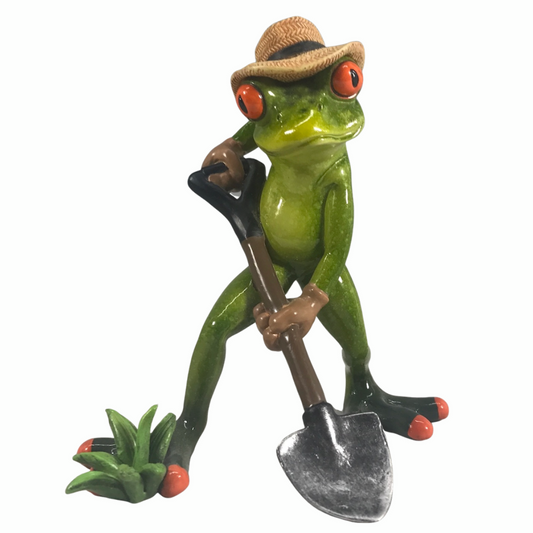 Funky Frog with Shovel - Polyresin