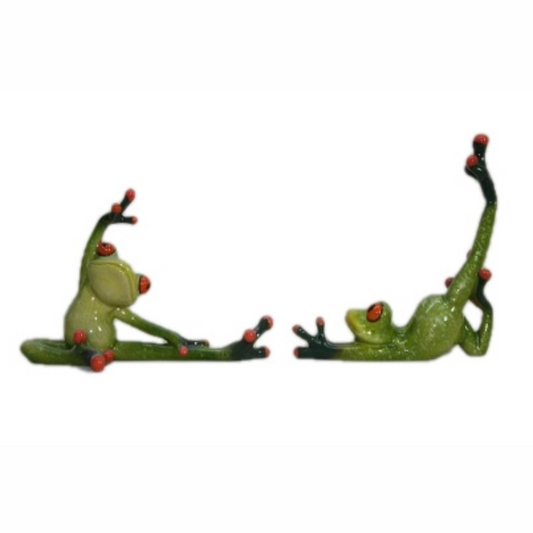 Pair of Funky Frogs doing Yoga - Polyresin