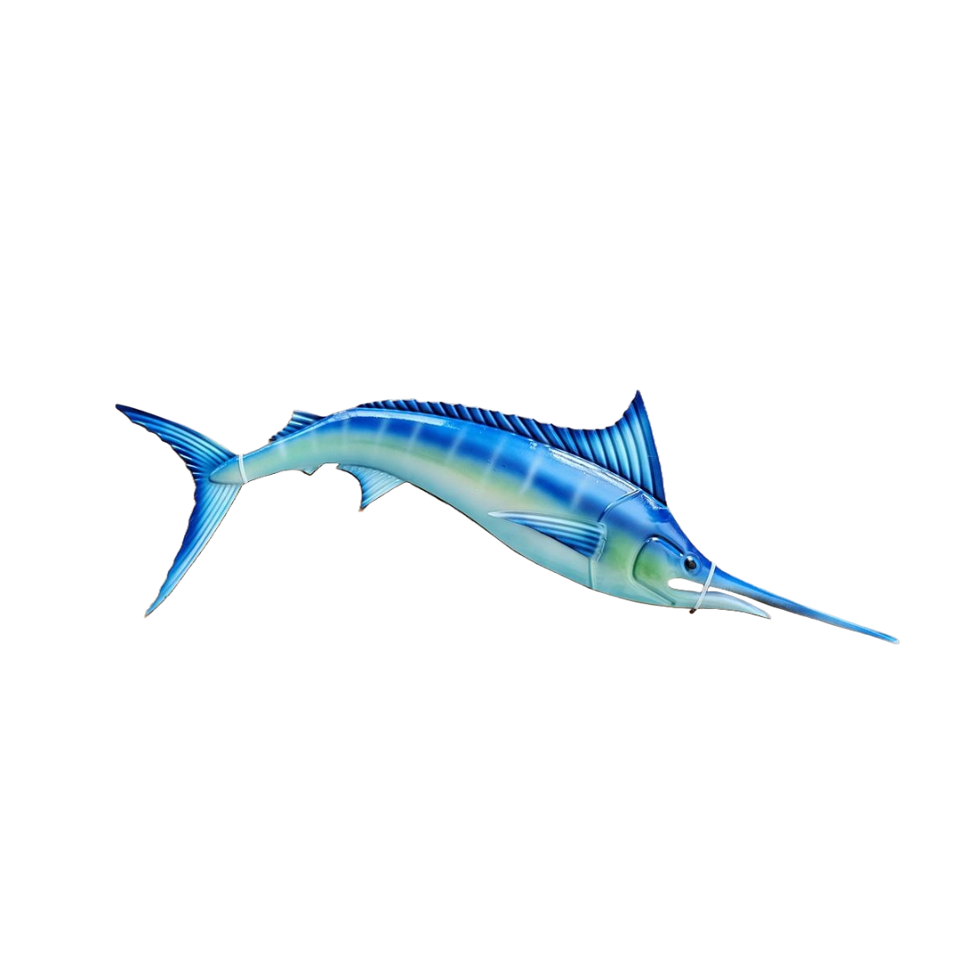 Marlin fish in shades of blue and green metal wall art, aquatic wall decor for homes