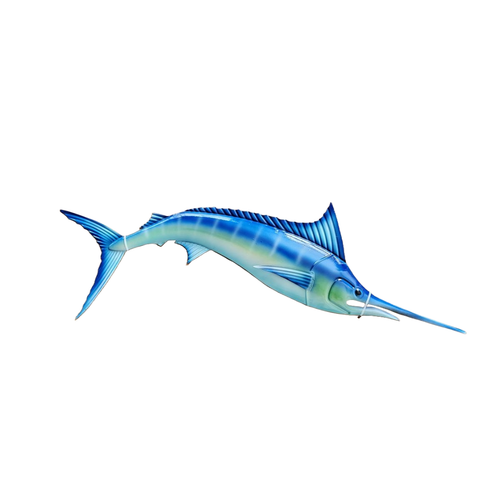 Marlin fish in shades of blue and green metal wall art, aquatic wall decor for homes