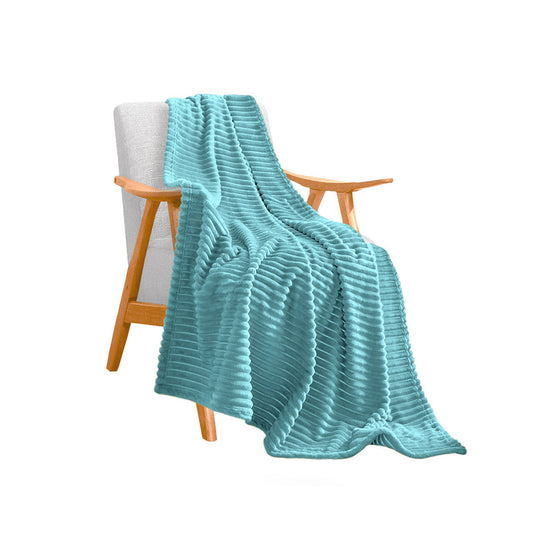 Throw Blanket Knitted Striped Pattern - Sky Blue