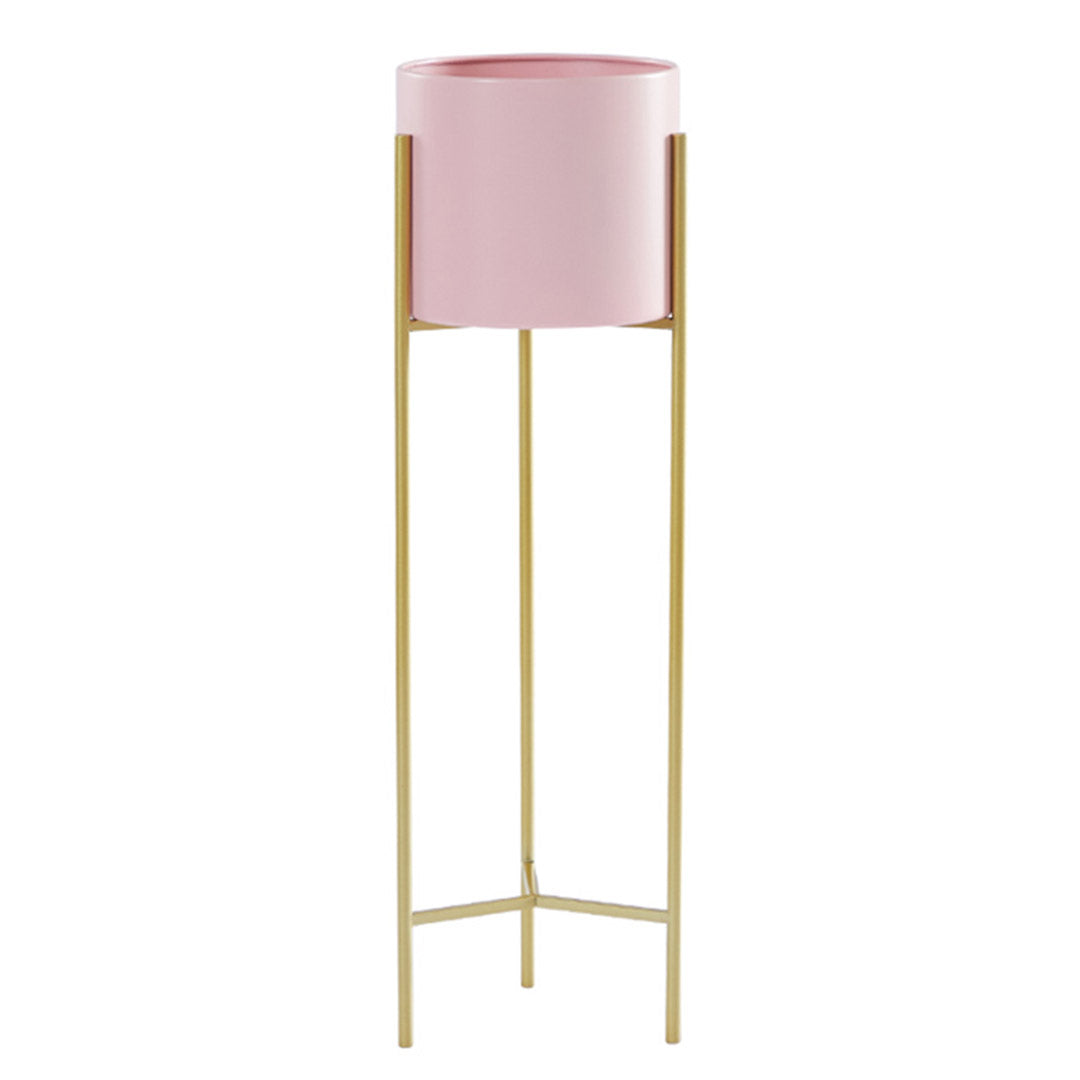 2 Layer Gold Metal Corner Plant Stand with Pink Pot Holder - 60cm