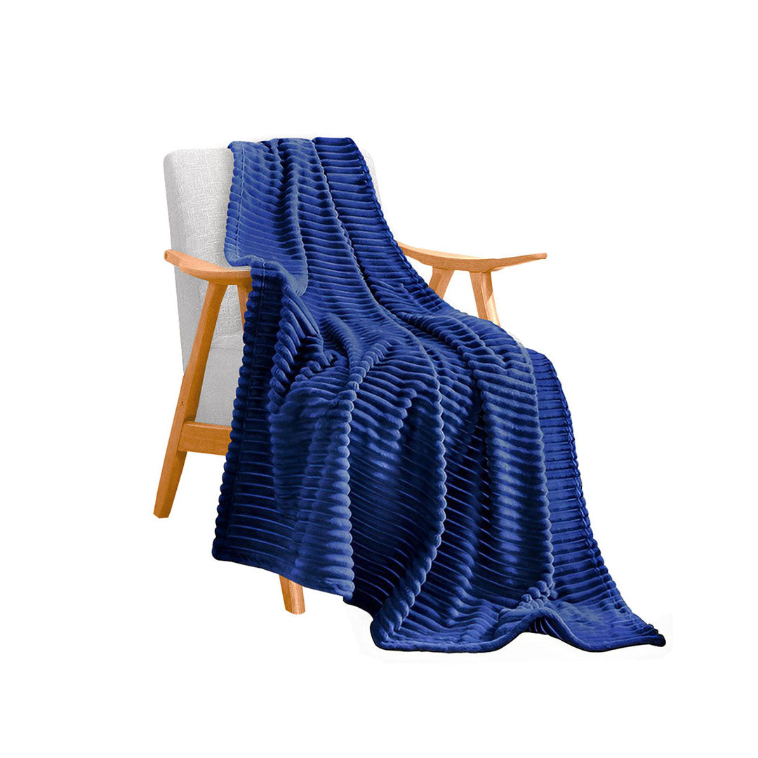 Throw Blanket Knitted Striped Pattern - Blue