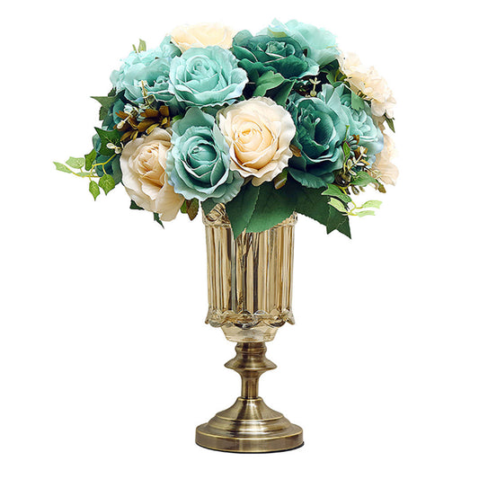 Transparent Glass Flower Vase with Blue Flower Set - 28.5cm