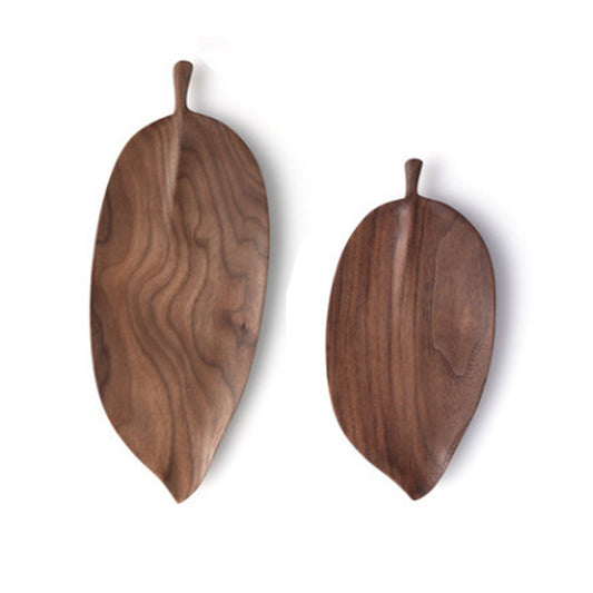 Set of 2 Leaf Shape Wooden Tray Charcuterie Serving Board Paddle - Walnut 