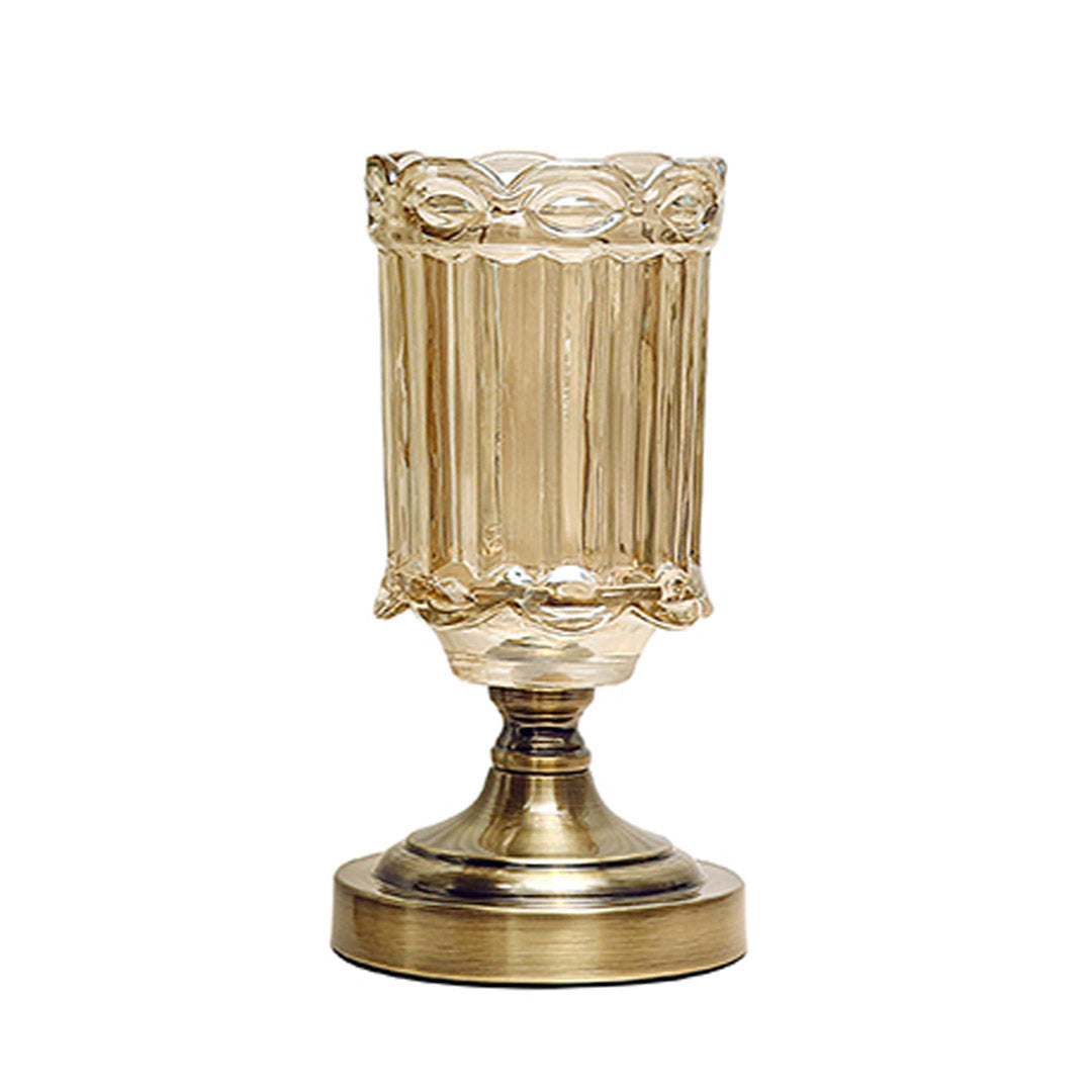Transparent Glass Flower Vase with Metal Base - 25cm