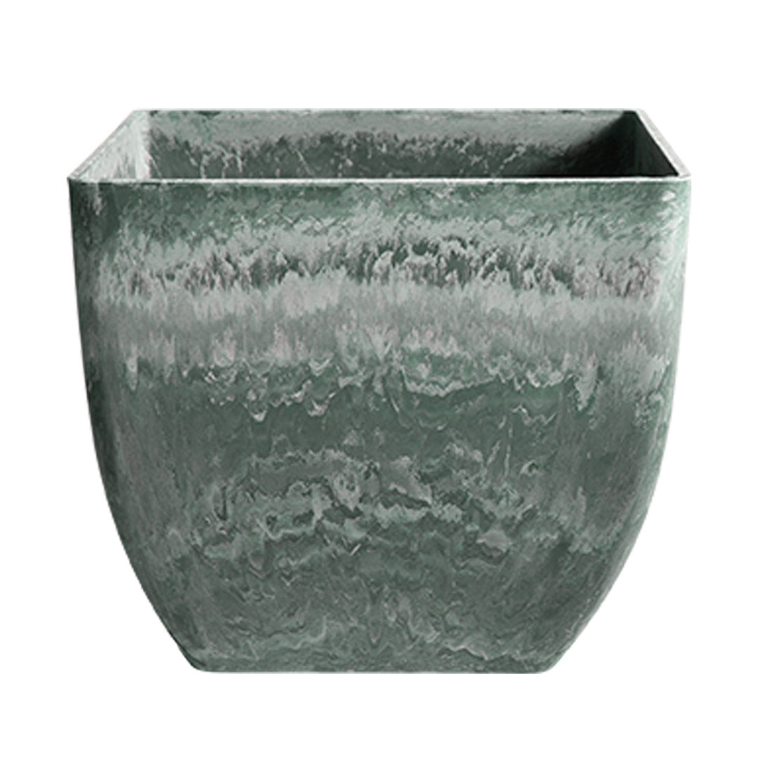 Green Grey Square Resin Plant Pot in Cement Pattern Planter - 32cm