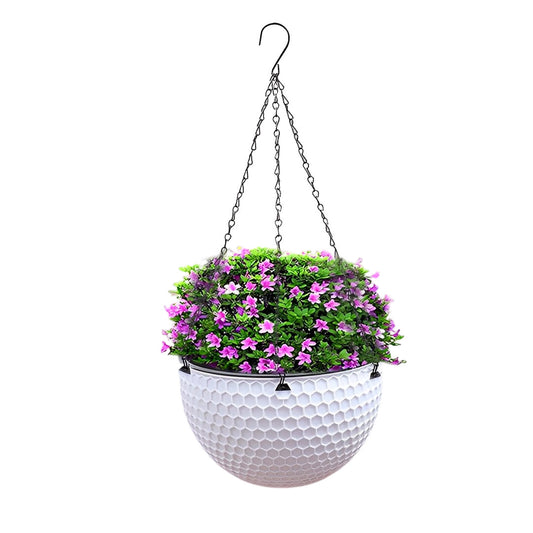 Small Hanging Resin Self Watering Basket Planter/Pot - White