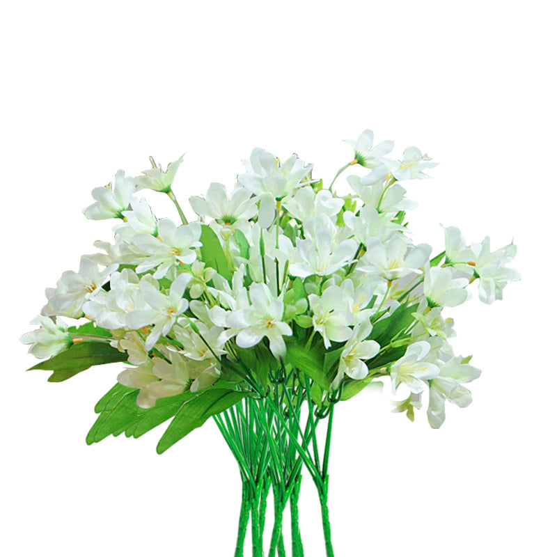 10 Bunches Artificial Silk Lilium Nanum 6 Heads Bridal Bouquet - White
