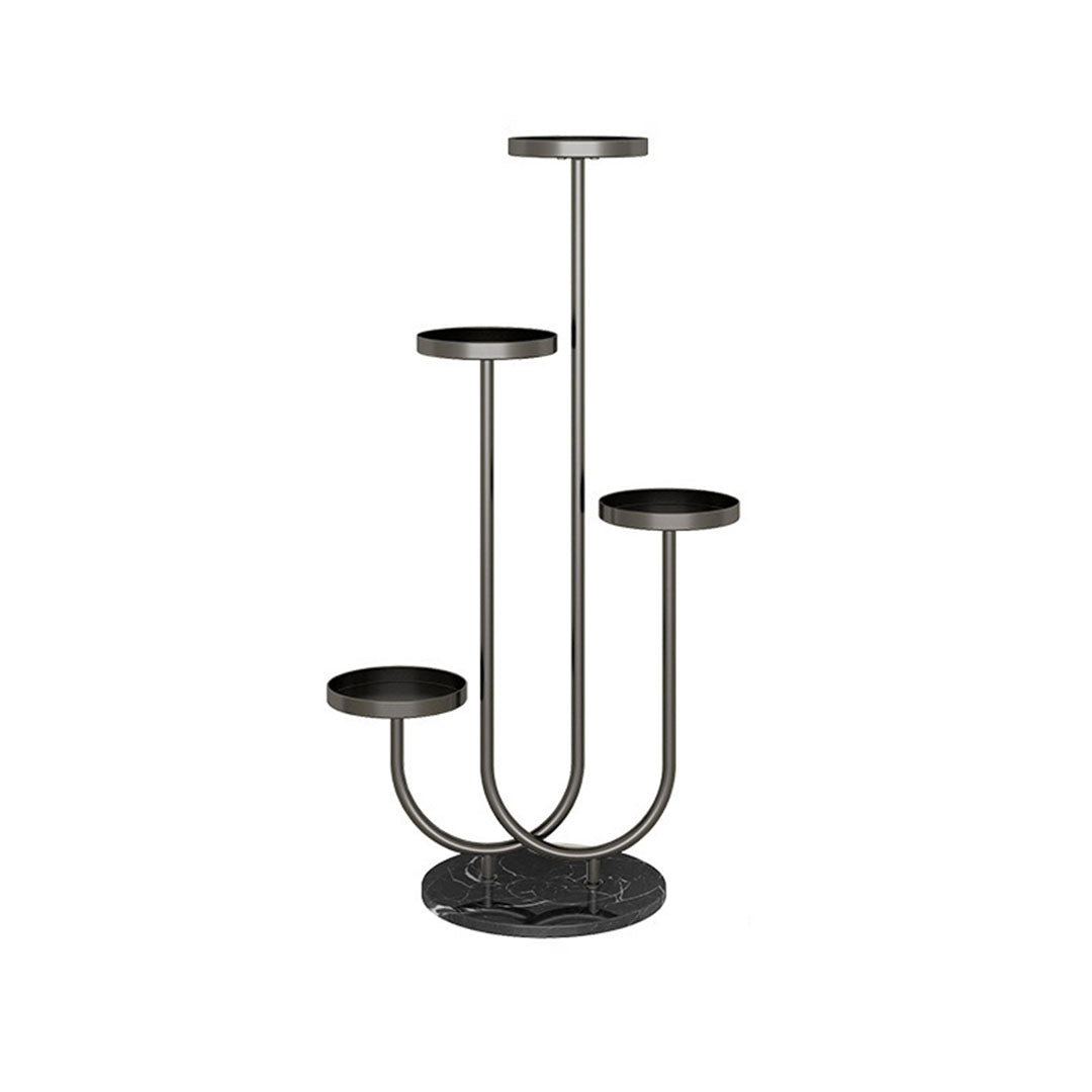 U Shaped Metal Plant Stand With 4 Round Flower Pot Tray - Black