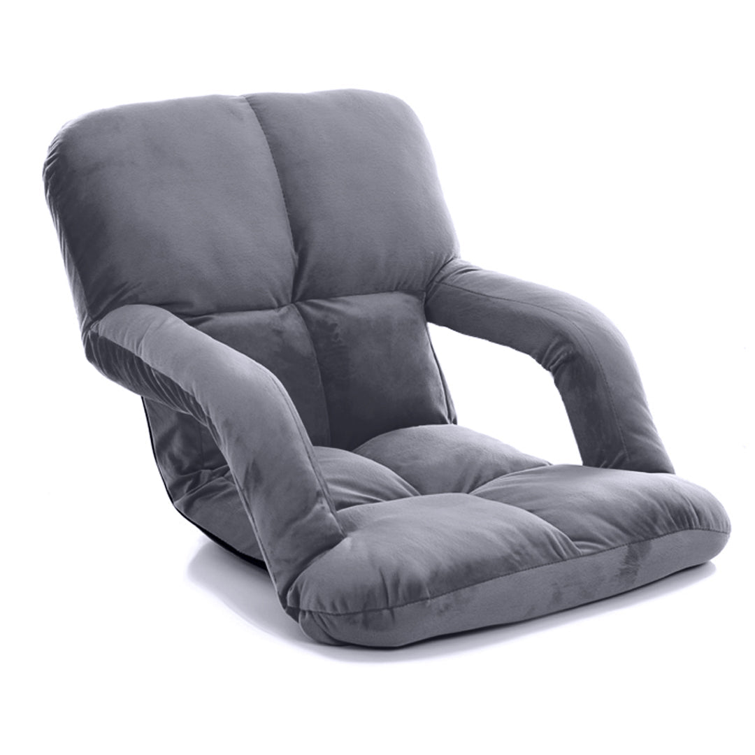 Foldable & Adjustable Lazy Floor Recliner Cushioned Chair with Armrest - Grey