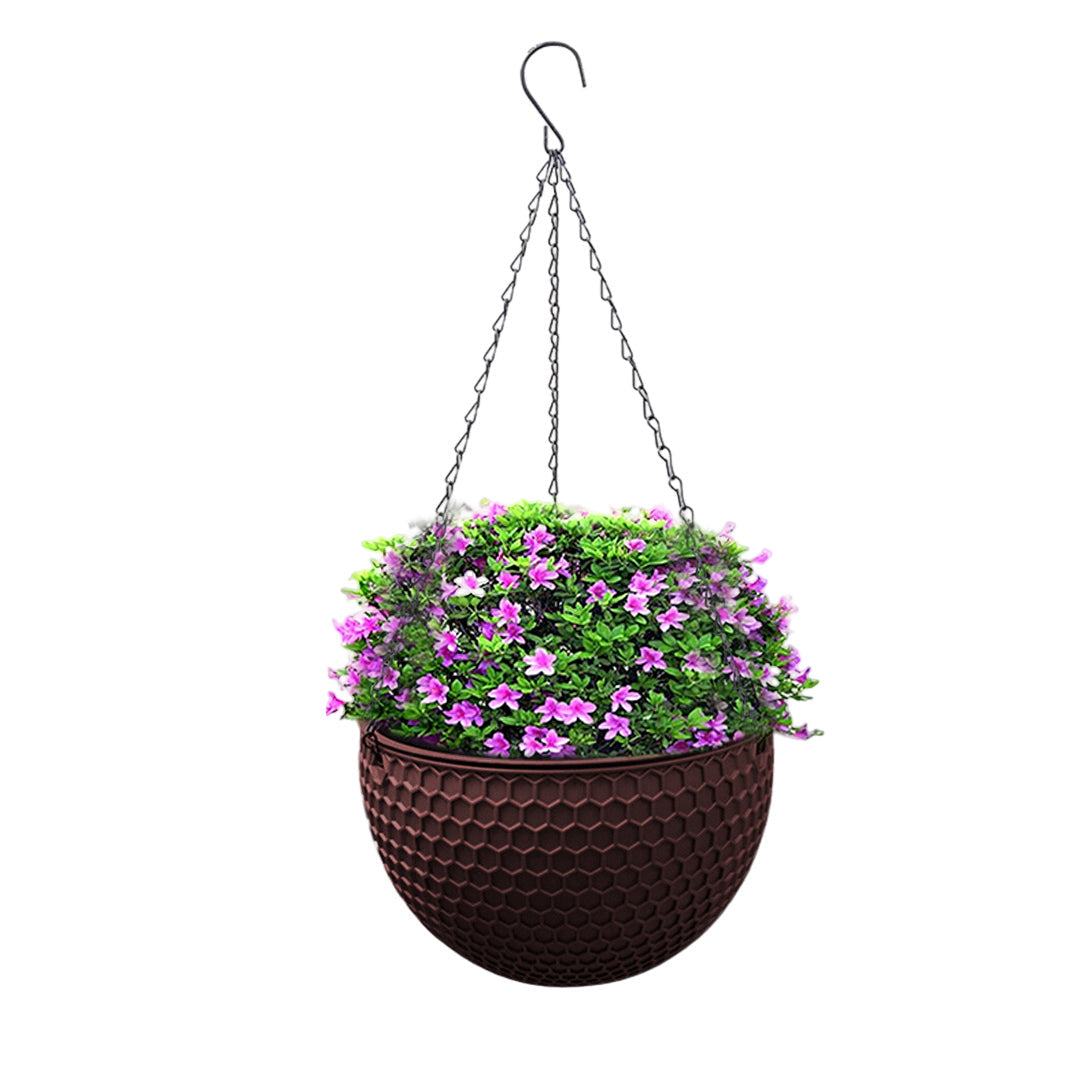 Medium Hanging Resin Self Watering Basket Planter/Pot - Coffee