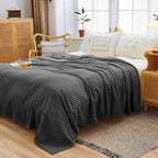 Throw Blanket Knitted Striped Pattern - Grey