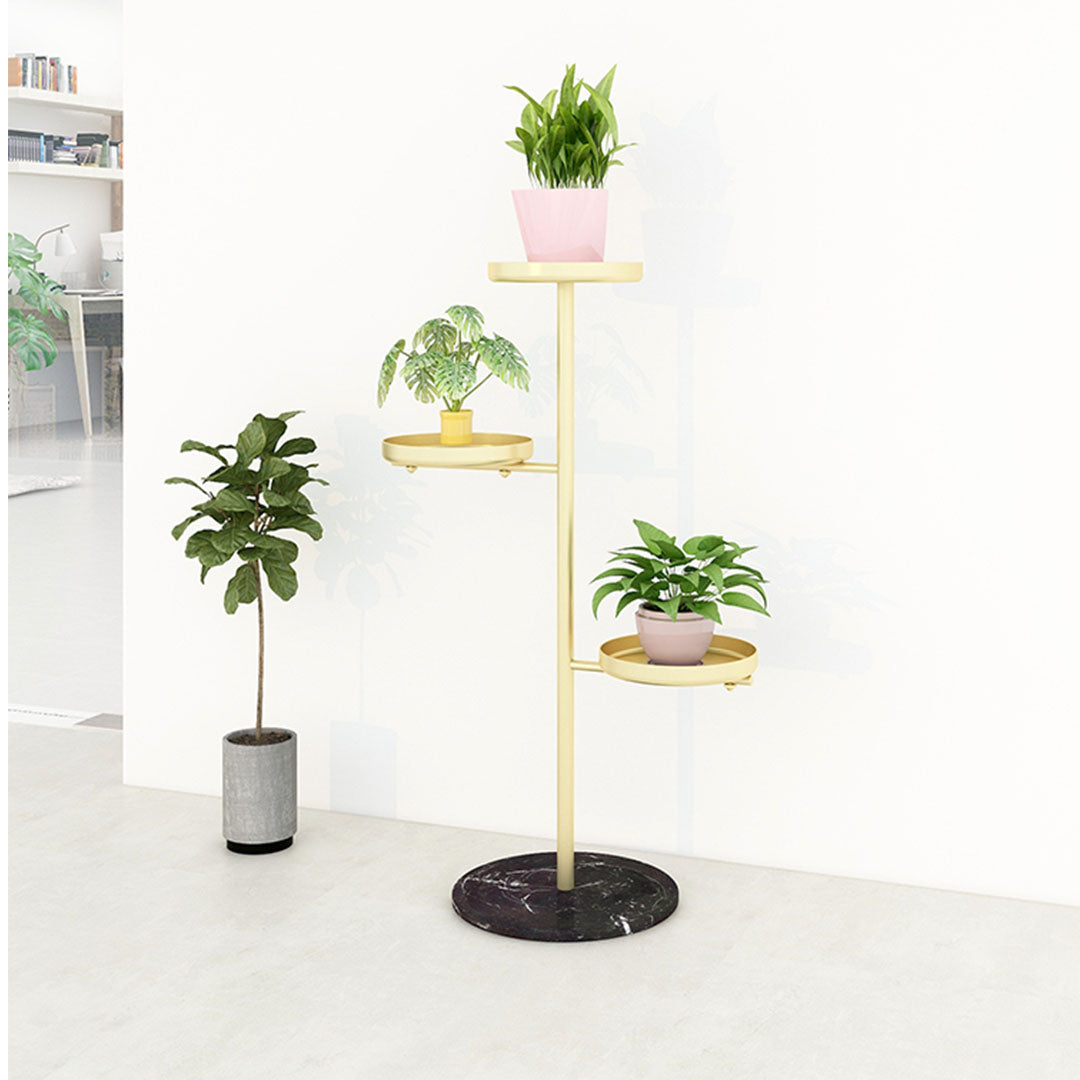 3 Tier Metal Round Plant Stand with Trays - Gold
